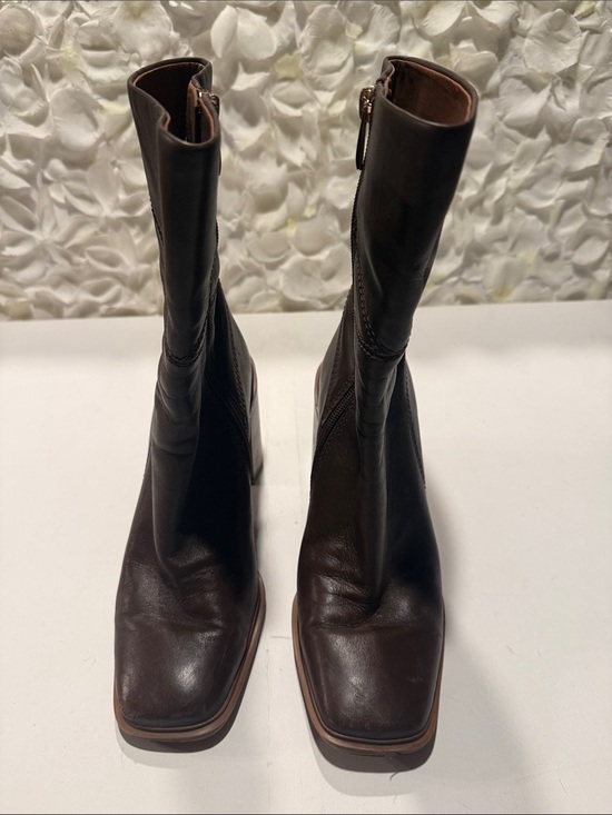 Franco Sarto Shoes - Franco Sarto Chocolate Brown Square-Toe Mid-Calf Leather Boots